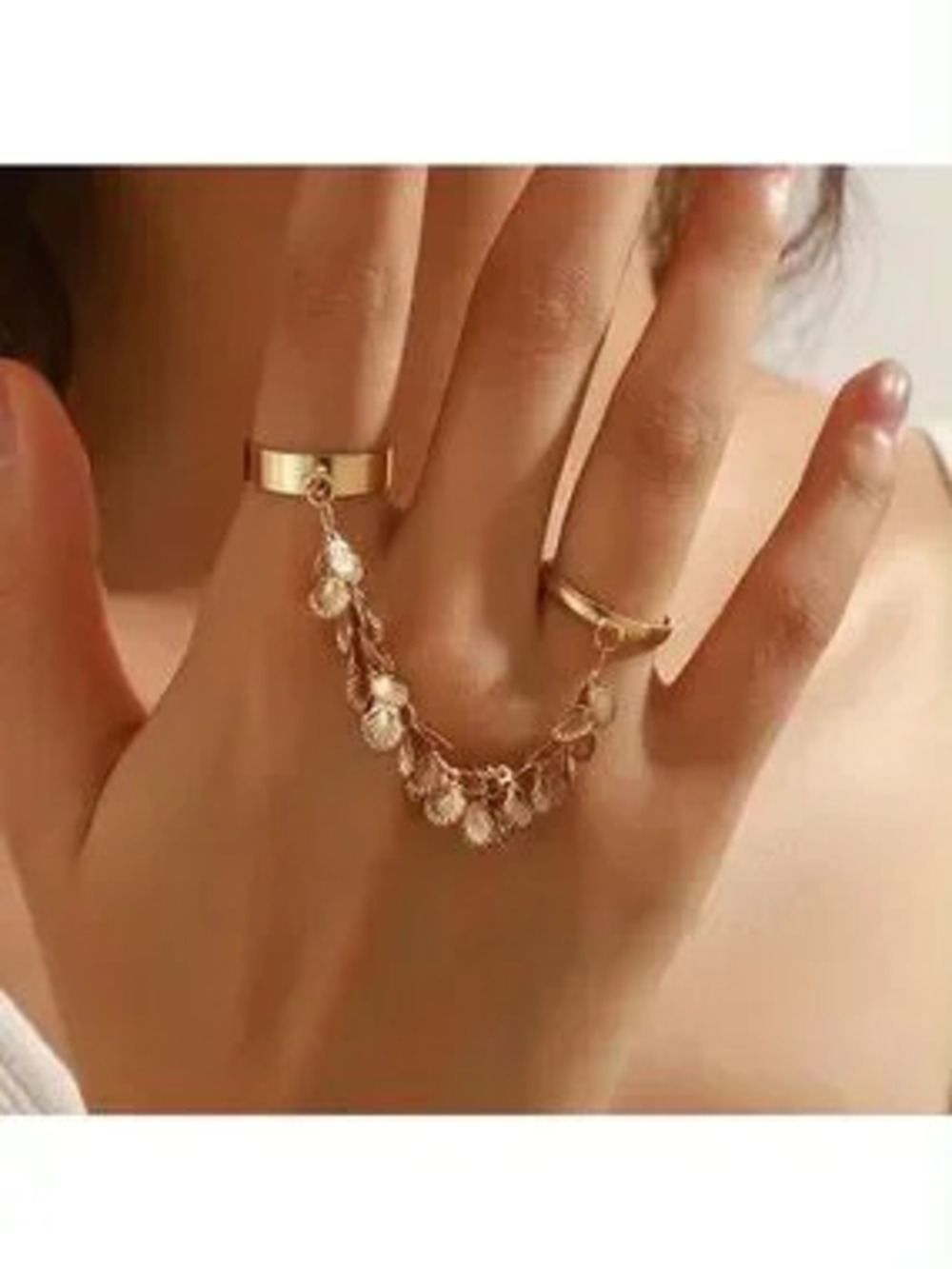 Anthropologie Gold Color Shell Charm Double Ring Chain